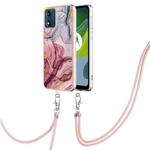 For Motorola Moto E13 Electroplating Marble Dual-side IMD Phone Case with Lanyard(Rose Red 014)