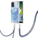 For Motorola Moto E13 Electroplating Marble Dual-side IMD Phone Case with Lanyard(Blue 018)