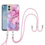 For Motorola Moto G53 Electroplating Marble Dual-side IMD Phone Case with Lanyard(Pink 013)