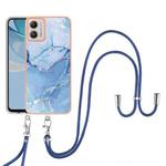 For Motorola Moto G53 Electroplating Marble Dual-side IMD Phone Case with Lanyard(Blue 018)