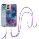 For Motorola Moto G53 Electroplating Marble Dual-side IMD Phone Case with Lanyard(Purple 016)