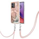 For Motorola Moto G84 Electroplating Marble Dual-side IMD Phone Case with Lanyard(Rose Gold 015)