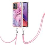 For Motorola Moto G84 Electroplating Marble Dual-side IMD Phone Case with Lanyard(Pink 013)