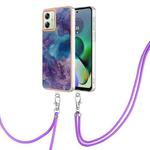 For Motorola Moto G54 Electroplating Marble Dual-side IMD Phone Case with Lanyard(Purple 016)