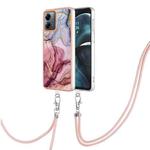 For Motorola Moto G14 Electroplating Marble Dual-side IMD Phone Case with Lanyard(Rose Red 014)