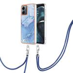 For Motorola Moto G14 Electroplating Marble Dual-side IMD Phone Case with Lanyard(Blue 018)