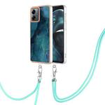 For Motorola Moto G14 Electroplating Marble Dual-side IMD Phone Case with Lanyard(Green 017)