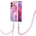 For Motorola Moto G04 4G / G24 4G Electroplating Marble Dual-side IMD Phone Case with Lanyard(Pink 013)