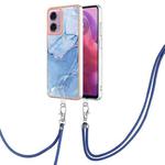 For Motorola Moto G04 4G / G24 4G Electroplating Marble Dual-side IMD Phone Case with Lanyard(Blue 018)