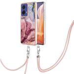 For Motorola Moto G85 Electroplating Marble Dual-side IMD Phone Case with Lanyard(Rose Red 014)