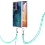 For Motorola Moto G85 Electroplating Marble Dual-side IMD Phone Case with Lanyard(Green 017)