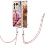 For Motorola Edge 50 Ultra Electroplating Marble Dual-side IMD Phone Case with Lanyard(Rose Red 014)