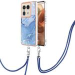 For Motorola Edge 50 Ultra Electroplating Marble Dual-side IMD Phone Case with Lanyard(Blue 018)