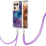 For Motorola Edge 50 Ultra Electroplating Marble Dual-side IMD Phone Case with Lanyard(Purple 016)