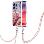 For Motorola Edge 50 Pro Electroplating Marble Dual-side IMD Phone Case with Lanyard(Rose Red 014)