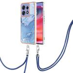 For Motorola Edge 50 Pro Electroplating Marble Dual-side IMD Phone Case with Lanyard(Blue 018)