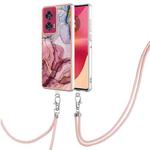 For Motorola Edge 50 Fusion Electroplating Marble Dual-side IMD Phone Case with Lanyard(Rose Red 014)