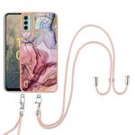 For Nokia C31 Electroplating Marble Dual-side IMD Phone Case with Lanyard(Rose Red 014)