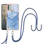 For Nokia C31 Electroplating Marble Dual-side IMD Phone Case with Lanyard(Blue 018)