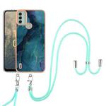 For Nokia C31 Electroplating Marble Dual-side IMD Phone Case with Lanyard(Green 017)