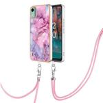 For Nokia C12 Electroplating Marble Dual-side IMD Phone Case with Lanyard(Pink 013)