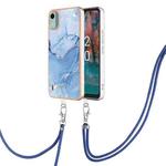 For Nokia C12 Electroplating Marble Dual-side IMD Phone Case with Lanyard(Blue 018)
