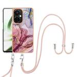 For OnePlus Nord CE 3 Electroplating Marble Dual-side IMD Phone Case with Lanyard(Rose Red 014)