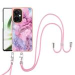 For OnePlus Nord CE 3 Electroplating Marble Dual-side IMD Phone Case with Lanyard(Pink 013)
