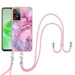 For OnePlus Nord N300 Electroplating Marble Dual-side IMD Phone Case with Lanyard(Pink 013)