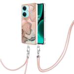 For OnePlus Nord CE3 Electroplating Marble Dual-side IMD Phone Case with Lanyard(Rose Gold 015)