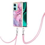For OnePlus Nord CE3 Electroplating Marble Dual-side IMD Phone Case with Lanyard(Pink 013)