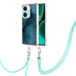 For OnePlus Nord CE3 Electroplating Marble Dual-side IMD Phone Case with Lanyard(Green 017)