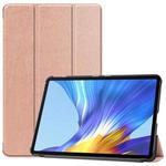 For Huawei MatePad 10.4 Custer Pattern Pure Color Tablet Horizontal Flip Leather Case with Three-folding Holder & Sleep / Wake-up Function(Rose Gold)