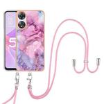 For OPPO A78 / A58 Electroplating Marble Dual-side IMD Phone Case with Lanyard(Pink 013)