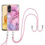 For OPPO Reno8 T 4G Electroplating Marble Dual-side IMD Phone Case with Lanyard(Pink 013)