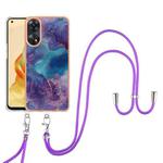 For OPPO Reno8 T 4G Electroplating Marble Dual-side IMD Phone Case with Lanyard(Purple 016)
