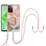 For OPPO K10 5G Global Electroplating Marble Dual-side IMD Phone Case with Lanyard(Rose Gold 015)