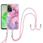 For OPPO K10 5G Global Electroplating Marble Dual-side IMD Phone Case with Lanyard(Pink 013)