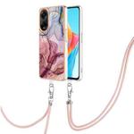 For OPPO A98 Electroplating Marble Dual-side IMD Phone Case with Lanyard(Rose Red 014)