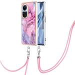 For OPPO Reno10 5G Global Electroplating Marble Dual-side IMD Phone Case with Lanyard(Pink 013)