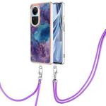 For OPPO Reno10 5G Global Electroplating Marble Dual-side IMD Phone Case with Lanyard(Purple 016)