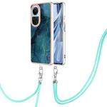 For OPPO Reno10 5G Global Electroplating Marble Dual-side IMD Phone Case with Lanyard(Green 017)