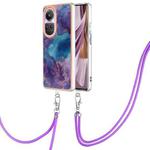 For OPPO Reno10 Pro 5G Global Electroplating Marble Dual-side IMD Phone Case with Lanyard(Purple 016)