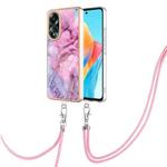 For OPPO A58 4G Electroplating Marble Dual-side IMD Phone Case with Lanyard(Pink 013)