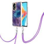 For OPPO A58 4G Electroplating Marble Dual-side IMD Phone Case with Lanyard(Purple 016)