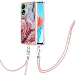 For OPPO A78 4G Electroplating Marble Dual-side IMD Phone Case with Lanyard(Rose Red 014)