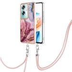 For OPPO A79 5G Global Electroplating Marble Dual-side IMD Phone Case with Lanyard(Rose Red 014)