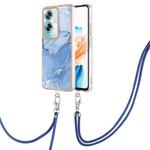 For OPPO A79 5G Global Electroplating Marble Dual-side IMD Phone Case with Lanyard(Blue 018)