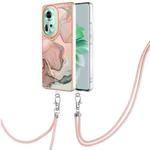 For OPPO Reno11 5G Global Electroplating Marble Dual-side IMD Phone Case with Lanyard(Rose Gold 015)