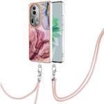 For OPPO Reno11 Pro 5G Global Electroplating Marble Dual-side IMD Phone Case with Lanyard(Rose Red 014)